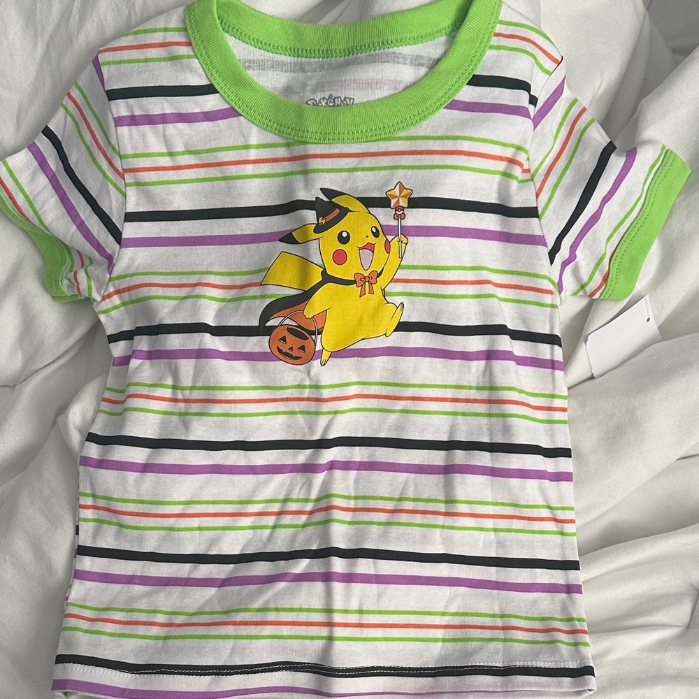 Pikachu Striped Kids T-Shirt - Green and Multicolor
